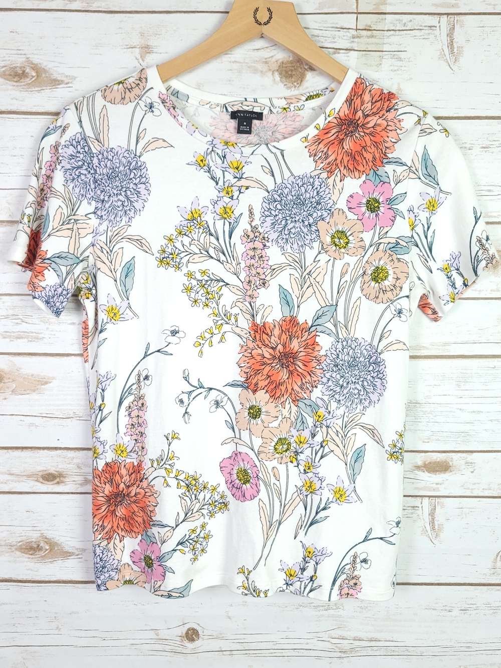Ann Taylor Top Women Medium Multicolor Floral Short Sleeve